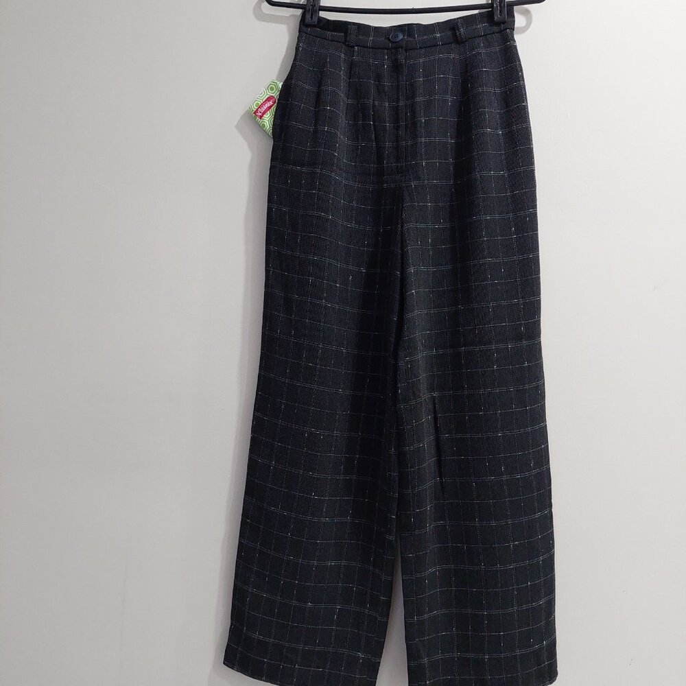 Windowpane Plaid Straight-Leg High-rise  Trousers Made In Japan, Size XS/2